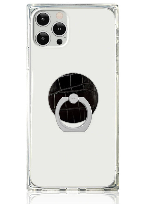 Black Crocodile Faux Leather Adhesive Phone Ring Stand