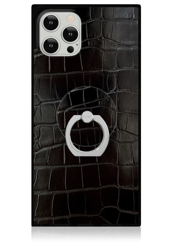 SQUARE® Black Crocodile Faux Leather iPhone Case