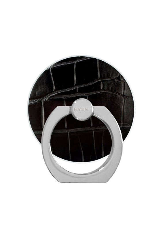 Black Crocodile Faux Leather Adhesive Phone Ring Stand