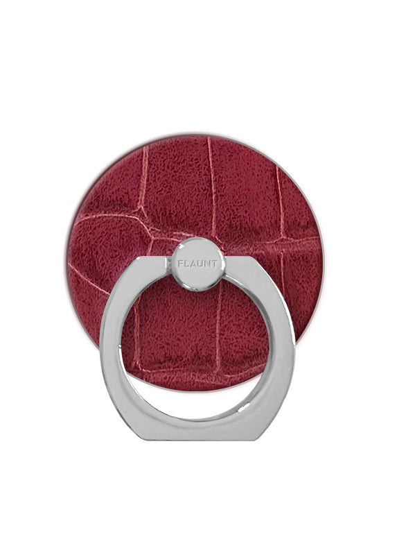 Burgundy Crocodile Faux Leather Adhesive Phone Ring Stand