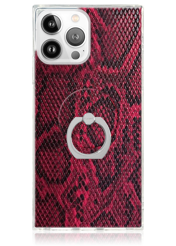 Red Python Faux Leather Adhesive Phone Ring Stand