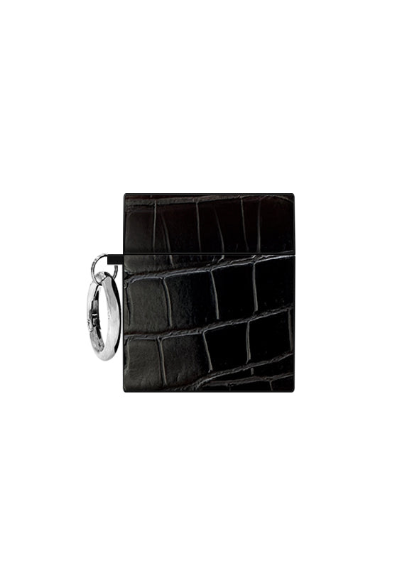SQUARE® Black Crocodile Faux Leather AirPods Case