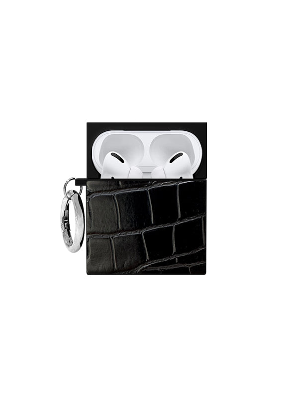 SQUARE® Black Crocodile Faux Leather AirPods Case