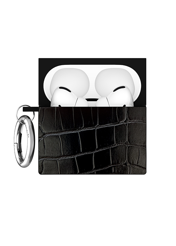 SQUARE® Black Crocodile Faux Leather AirPods Case