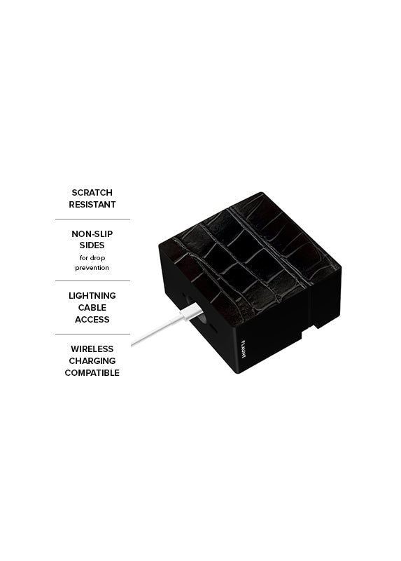SQUARE® Black Crocodile Faux Leather AirPods Case