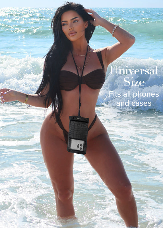 Black Crocodile Faux Leather Waterproof Phone Pouch