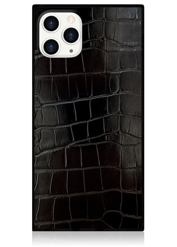SQUARE® Black Crocodile Faux Leather iPhone Case