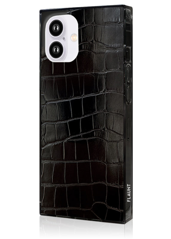 SQUARE® Black Crocodile Faux Leather iPhone Case