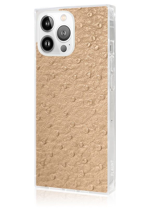 SQUARE® Tan Ostrich Faux Leather iPhone Case