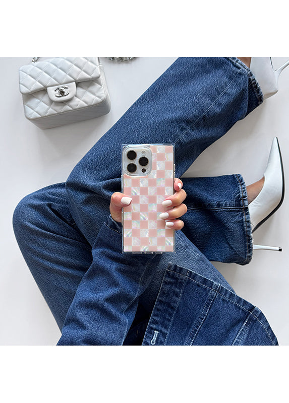 SQUARE® Pink Checkered Mother of Pearl iPhone Case