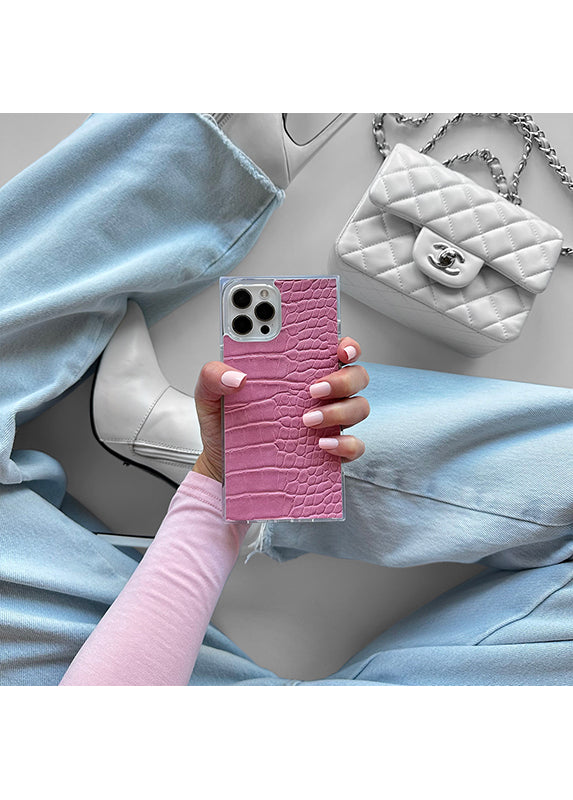 SQUARE® Pink Crocodile Faux Leather iPhone Case