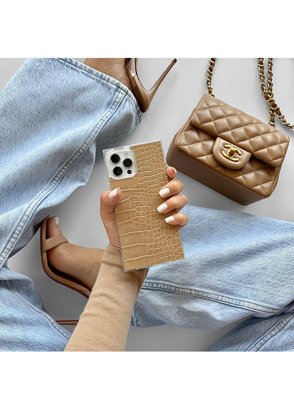 SQUARE® Tan Crocodile Faux Leather iPhone Case