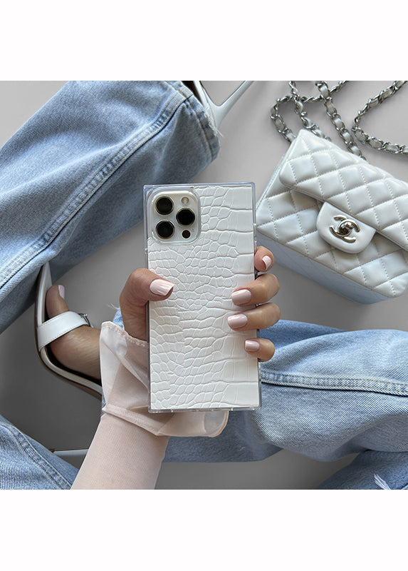 SQUARE® White Crocodile Faux Leather iPhone Case