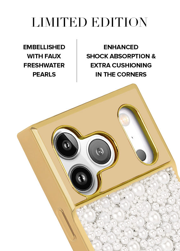 Elite Collection - SQUARE® Gold Metallic Embellished Faux Pearl iPhone Case (Not MagSafe Compatible)
